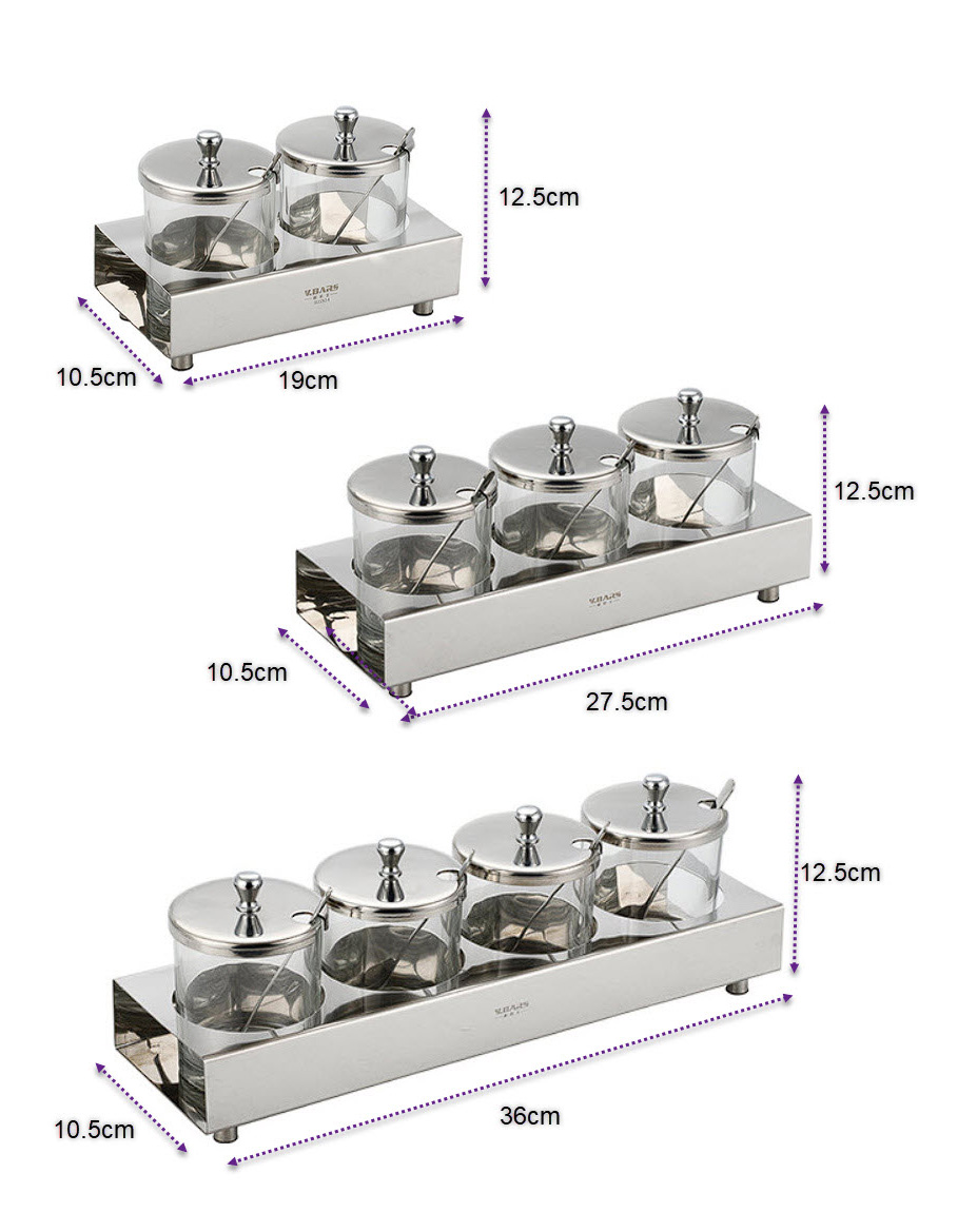 Bộ đựng gia vị 4 ngăn khay inox hũ đựng thủy tinh OEM JXD01