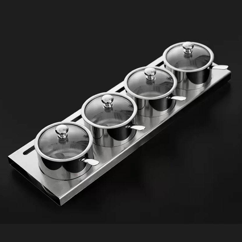 Bộ đựng gia vị 4 ngăn cao cấp inox 304 Onlycook WG8112