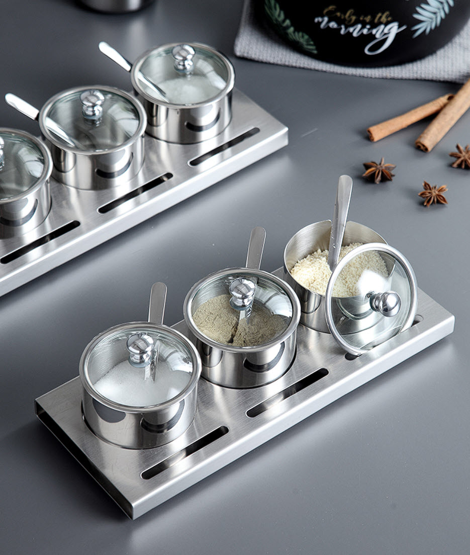 Bộ đựng gia vị 4 ngăn cao cấp inox 304 Onlycook WG8112