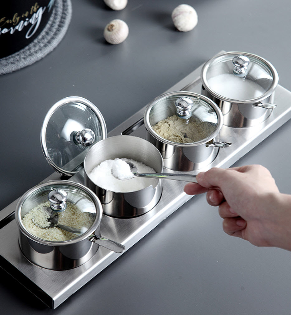 Bộ đựng gia vị 4 ngăn cao cấp inox 304 Onlycook WG8112