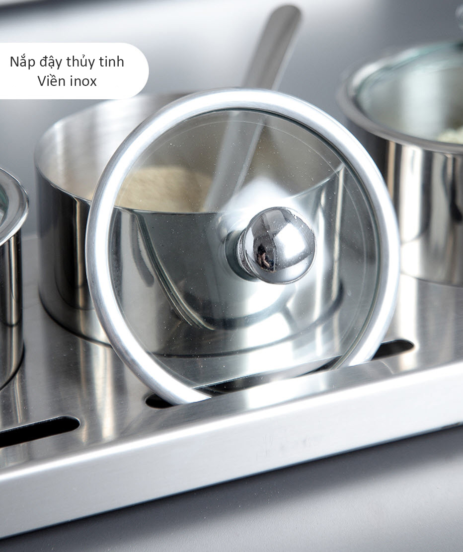 Bộ đựng gia vị 4 ngăn cao cấp inox 304 Onlycook WG8112