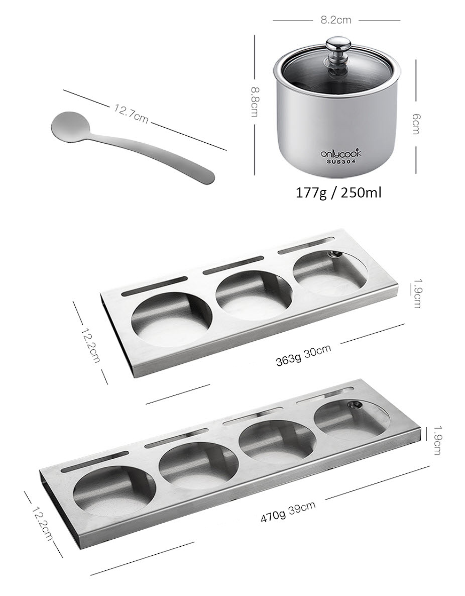 Bộ đựng gia vị 4 ngăn cao cấp inox 304 Onlycook WG8112