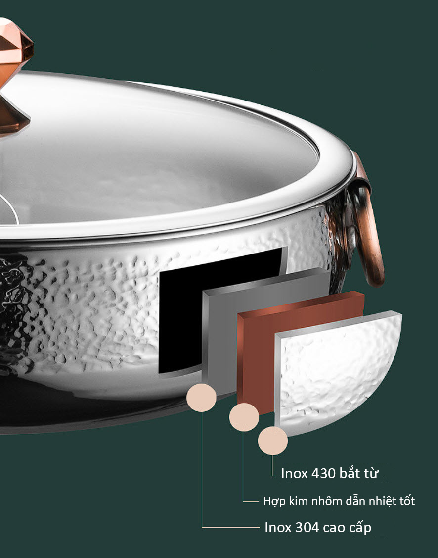 Nồi lẩu đẹp cao cấp 3 lớp inox 304 EBoss YBS1015