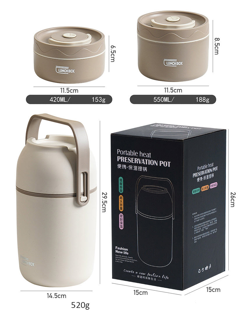 Hộp cơm giữ nhiệt 3 ngăn inox 304 1400ml OEM BSS01