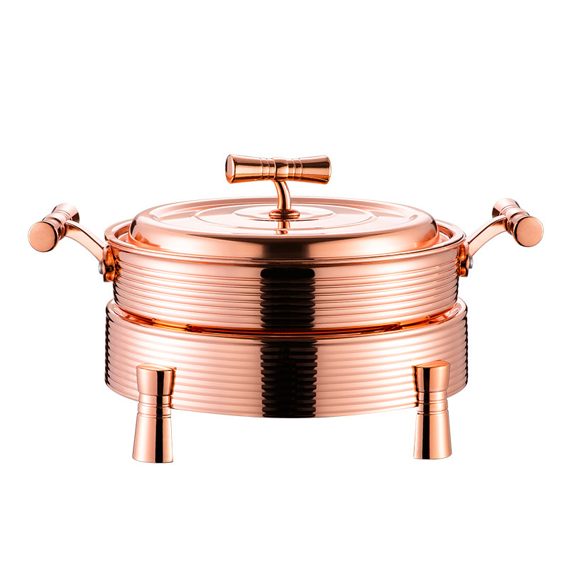 Nồi lẩu khô nồi hâm nóng buffet kèm bếp cồn Inox 304 mạ vàng size 22-28cm YSS01