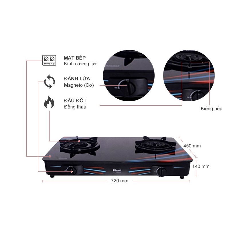 Bếp gas đôi Rinnai RV-715Slim(GL-SC) HÀNG CHÍNH HÃNG 100%
