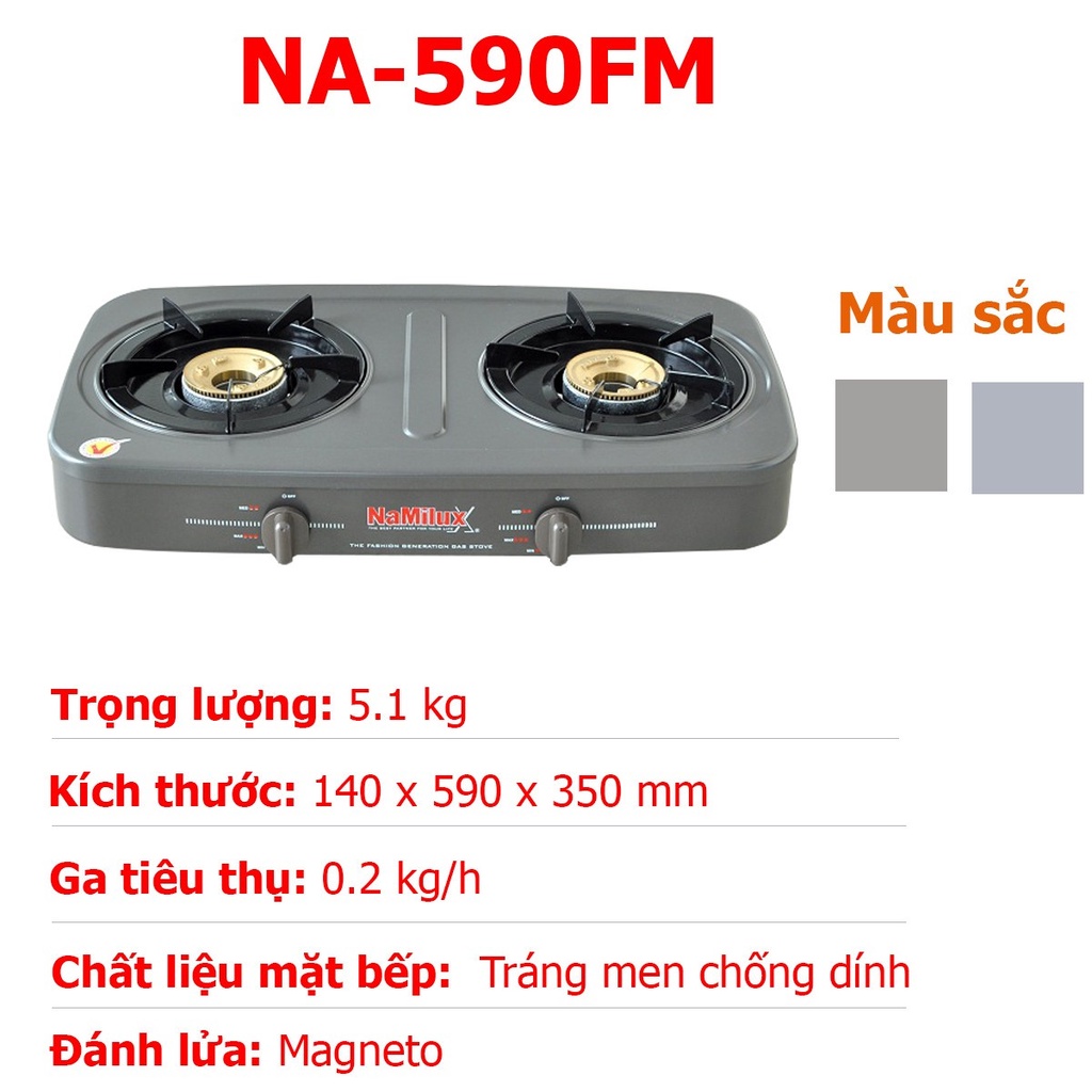 Bếp gas đôi Namilux NA 590FM (Mặt bếp men cao cấp) - HÀNG CHÍNH HÃNG