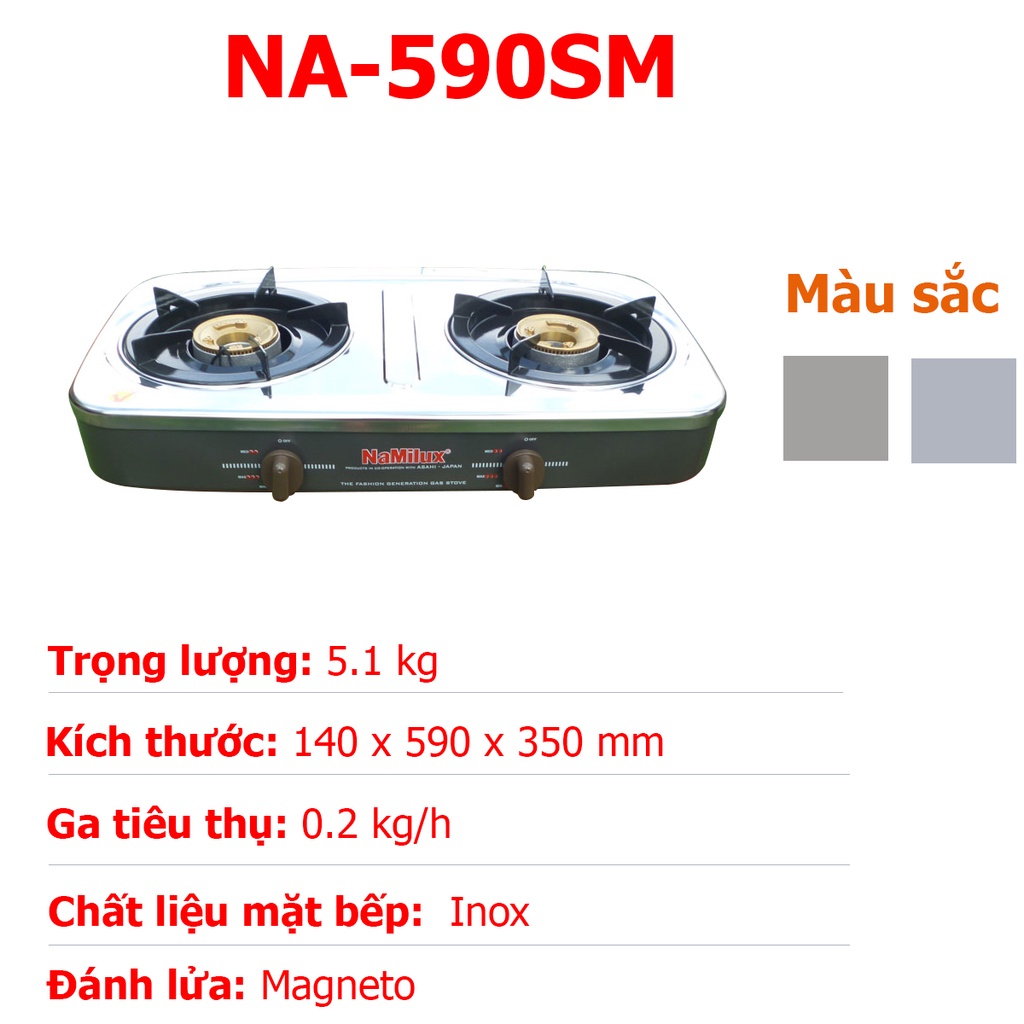 Bếp gas đôi Namilux NA-590SM (Mặt bếp inox cao cấp) - HÀNG CHÍNH HÃNG