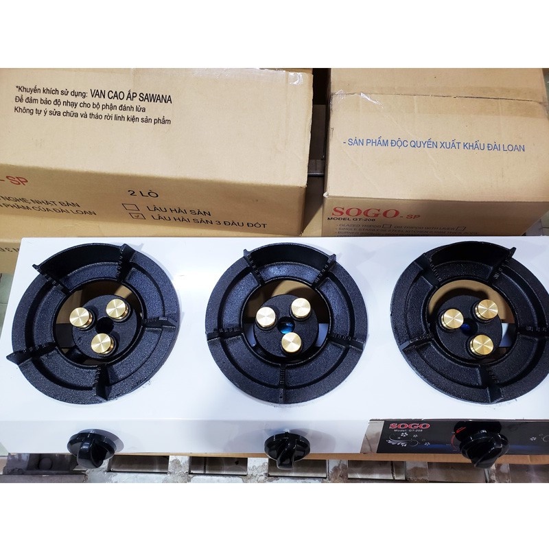BẾP GAS CÔNG NGHIỆP KHÈ 3 LÒ SOGO GT-208S3 - Dùng với van dây cao áp - lửa mạnh ( HÀNG CHÍNH HÃNG)