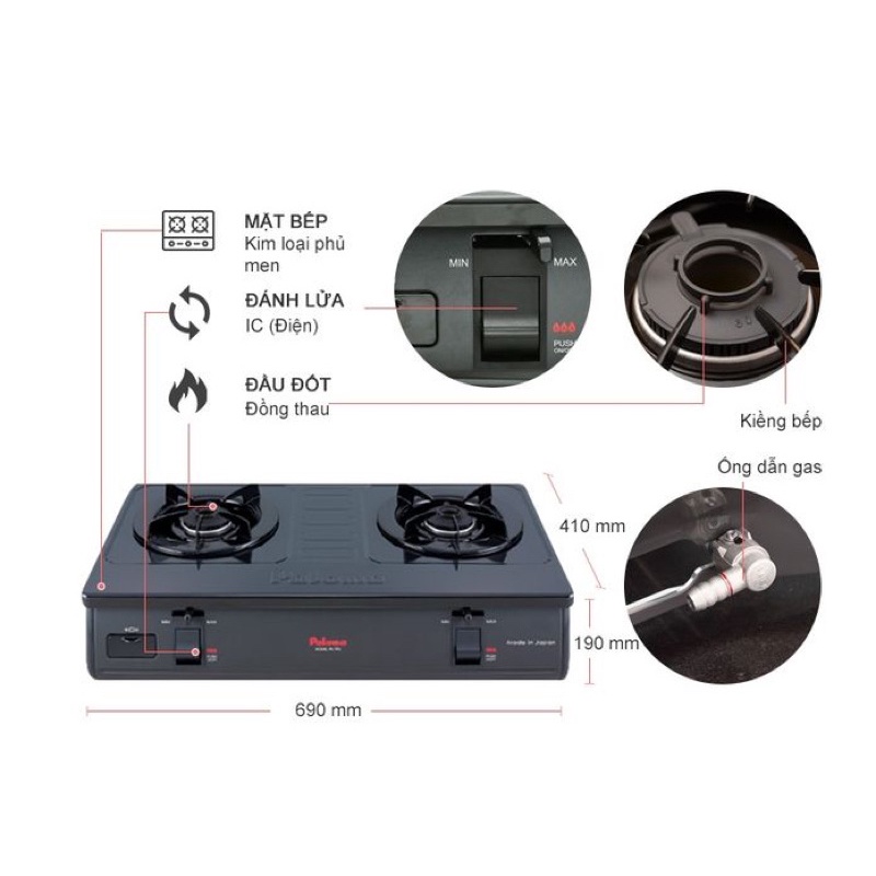 BẾP GAS ĐÔI PALOMA PA-7PEJ - HÀNG NHẬP KHẨU TỪ NHẬT BẢN, CHÍNH HÃNG 100%