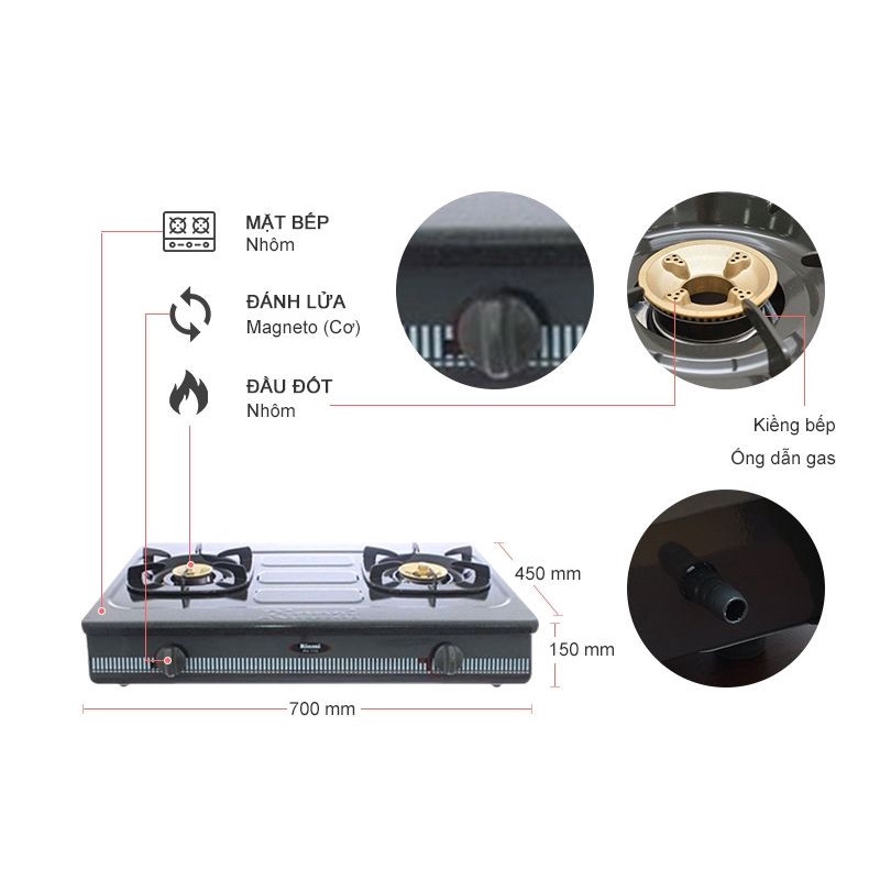 Bếp gas Rinnai RV-770G, Chén đồng có đầu hâm - HÀNG CHÍNH HÃNG 100%