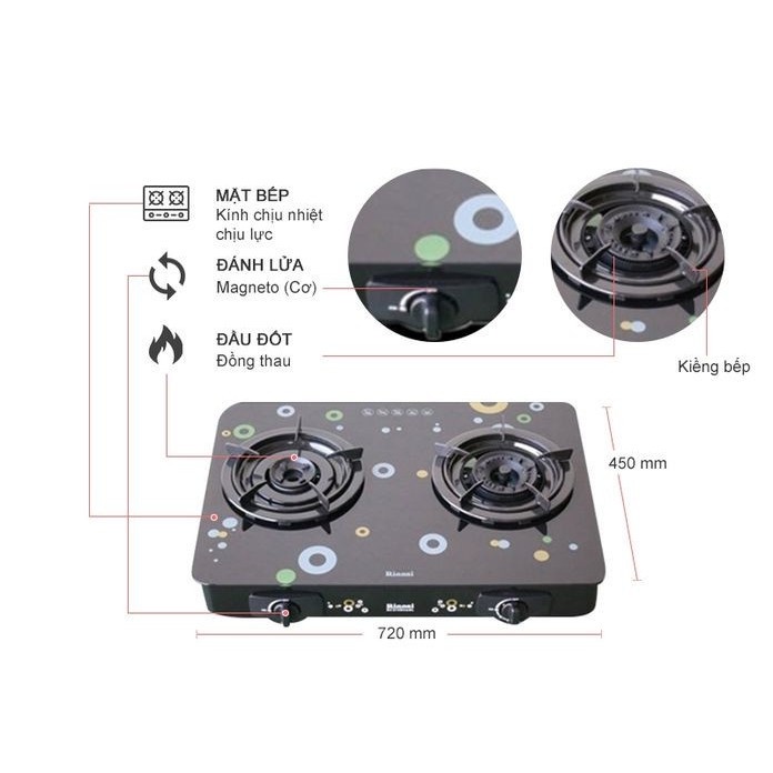 Bếp gas đôi Rinnai RV-715Slim(GL-Bubble) HÀNG CHÍNH HÃNG 100%