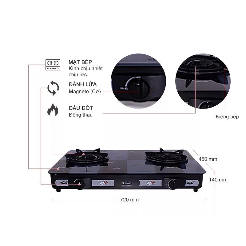 Bếp gas đôi Rinnai RV-715Slim(GL-PE) HÀNG CHÍNH HÃNG 100%