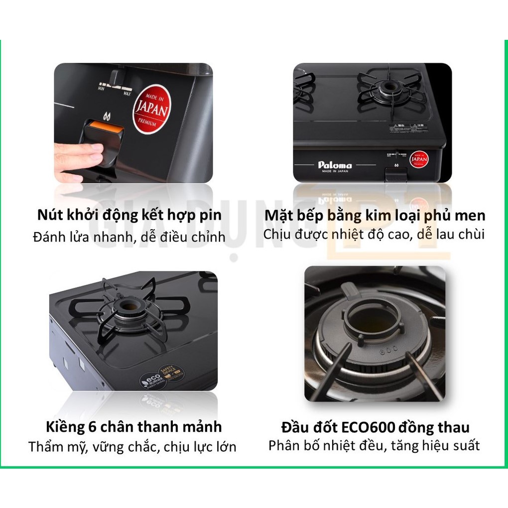Bếp gas Paloma PA-J61PE, sản xuất và nhập khẩu nguyên chiếc từ Nhật Bản, mẫu mới nhất 2021