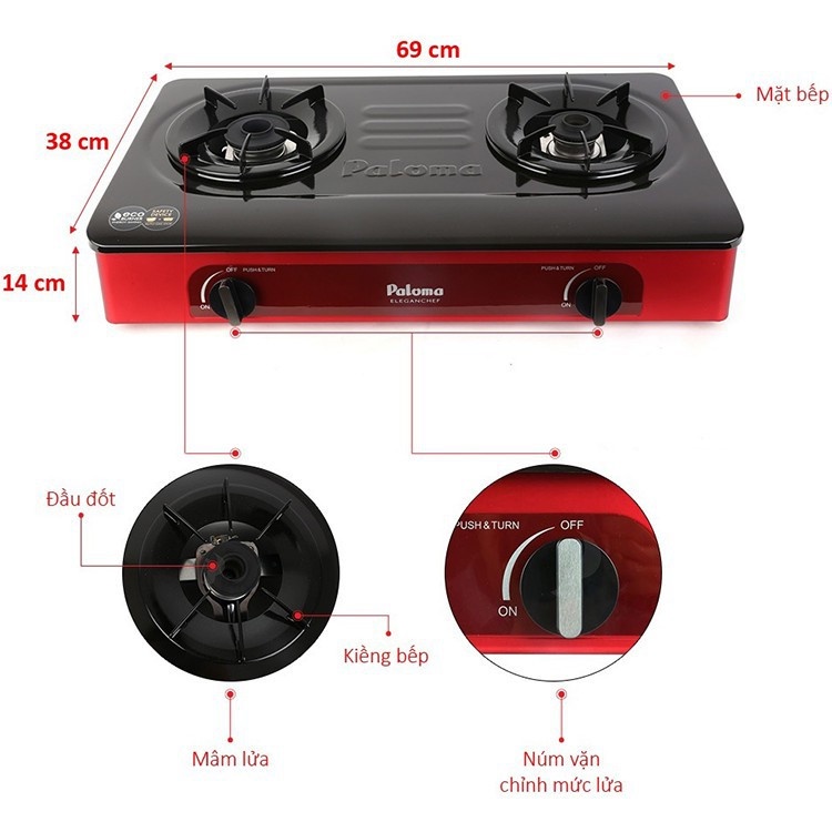 Bếp ga đôi Paloma PA-71, V72ER tiết kiệm ga, cảm ứng tự động ngắt khi tắt lửa - HÀNG CHÍNH HÃNG 100%