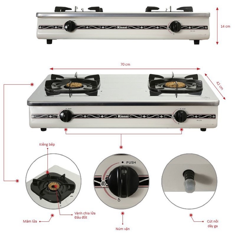 Bếp gas đôi Rinnai RV 375 SW-N ( MẶT INOX ) - HÀNG CHÍNH HÃNG 100%