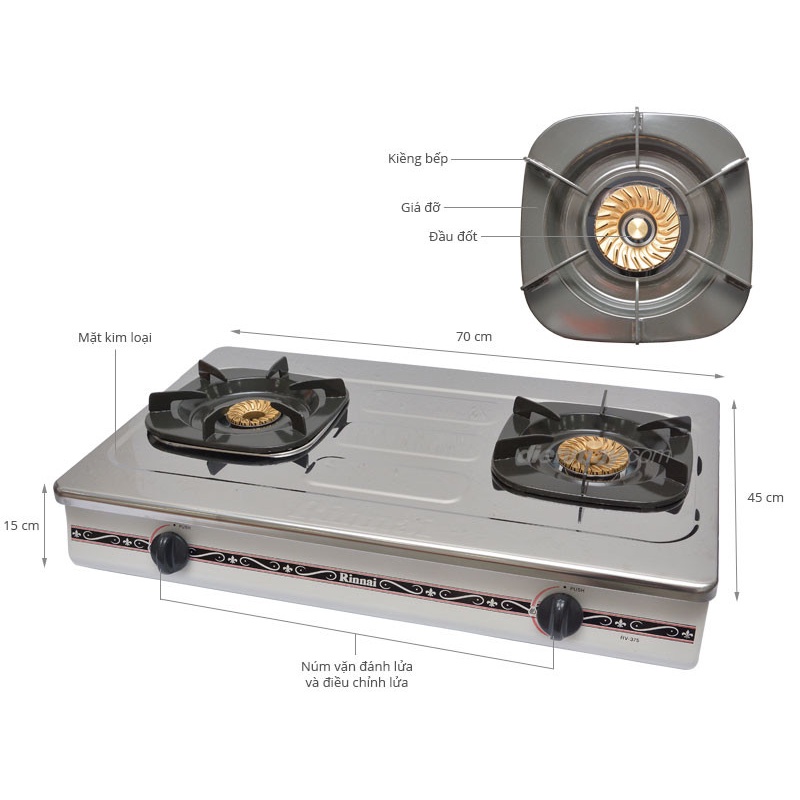 Bếp gas đôi Rinnai RV 375 SW-N ( MẶT INOX ) - HÀNG CHÍNH HÃNG 100%