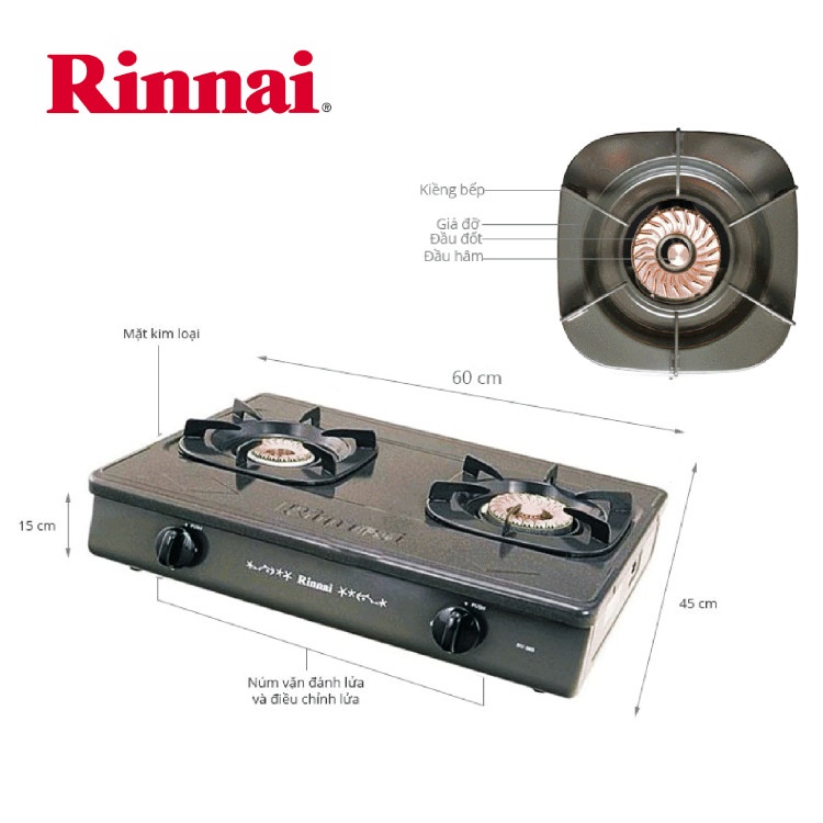 Bếp gas Rinnai RV-365G(N), Chén đồng có đầu hâm - HÀNG CHÍNH HÃNG 100%