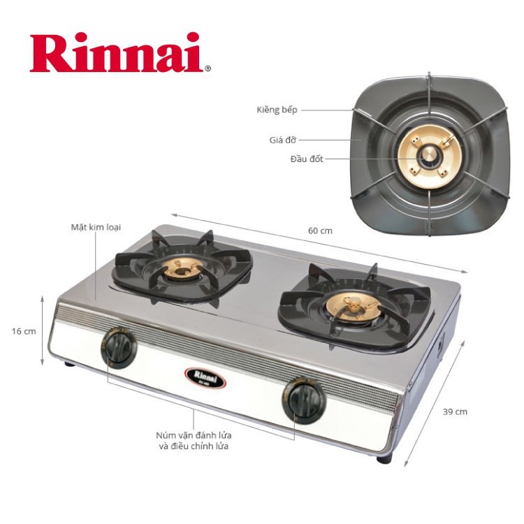 Bếp gas 6 tấc Rinnai RV-460S, Mặt Inox - Chén đồng nguyên khối - HÀNG CHÍNH HÃNG 100%