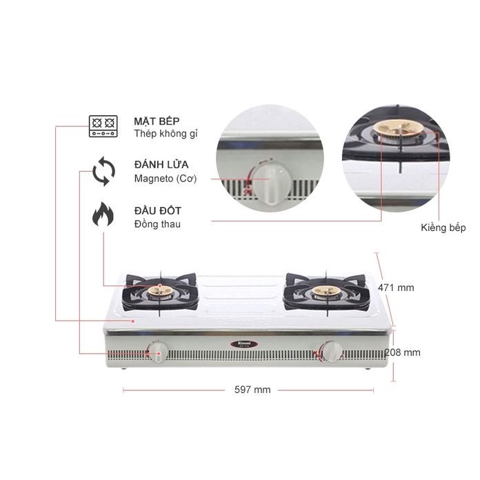 Bếp gas dương 2 lò Rinnai RV-770S1 (MẶT INOX)- HÀNG CHÍNH HÃNG 100%