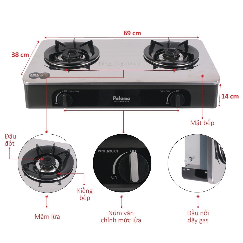 Bếp gas đôi Paloma PA-V71SB , 72SB - Hàng chính hãng 100%
