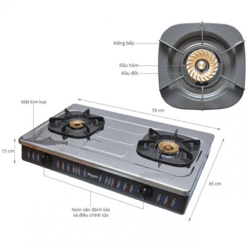 BẾP GAS ĐÔI RINNAI RV-377S(N) (Mặt Inox) - HÀNG CHÍNH HÃNG 100%