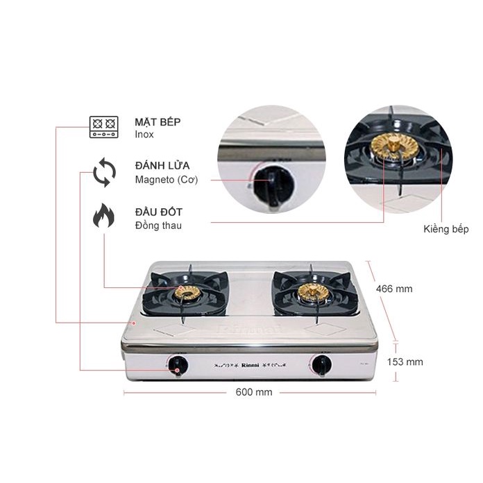 BẾP GAS DƯƠNG RINNAI 365(SW)-MẶT INOX-HÀNG CHÍNH HẴNG 100%