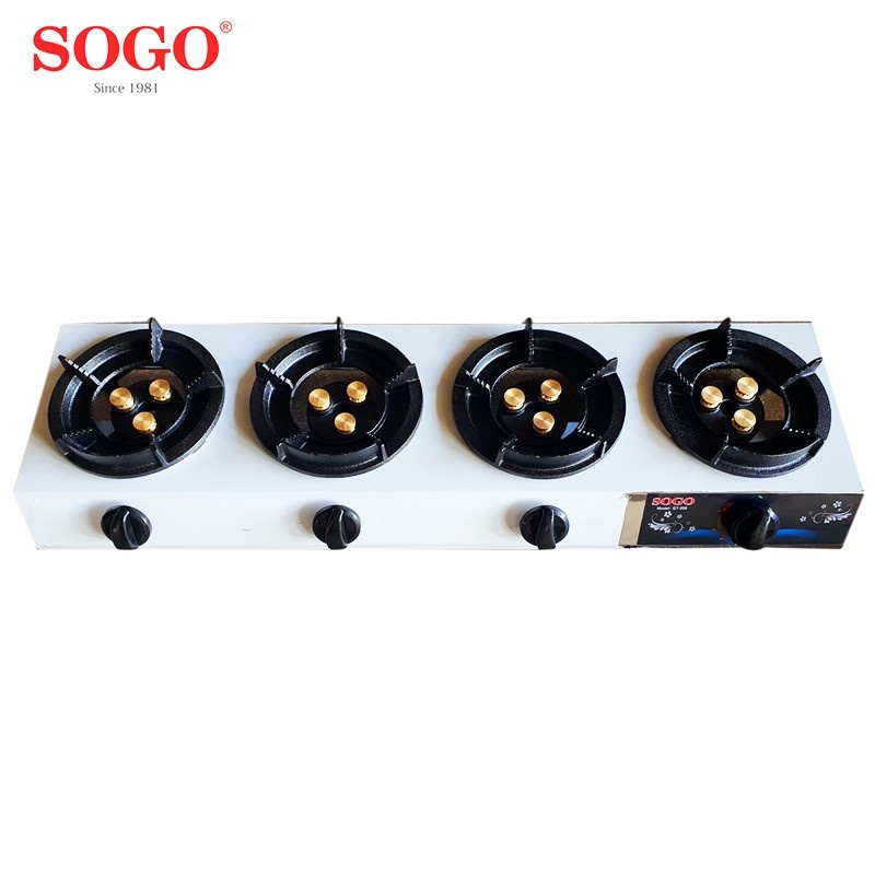 BẾP GAS CÔNG NGHIỆP KHÈ 4 LÒ SOGO GT-208S3 - Dùng với van dây cao áp - lửa mạnh ( HÀNG CHÍNH HÃNG)