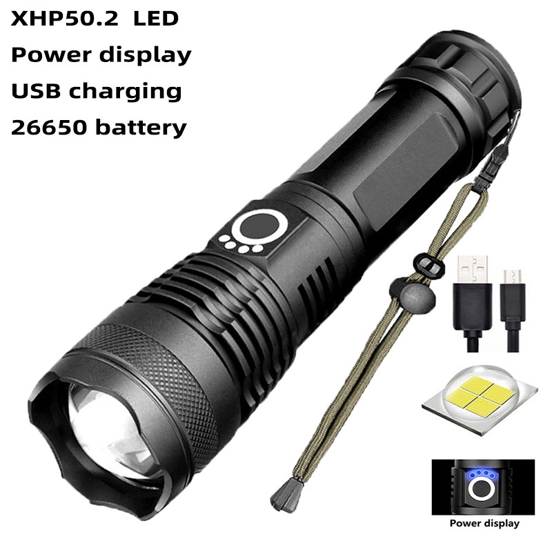 Đèn Pin Siêu Sáng Dùng Chip Led XHP50 Dùng Pin 26650 Dung Lượng Cao, Có Led Báo Dung Lượng Đèn Cầm Tay Cao Cấp