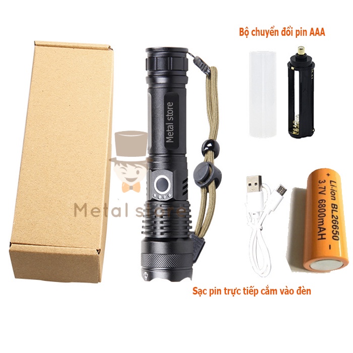 Đèn Pin Siêu Sáng Dùng Chip Led XHP50 Dùng Pin 26650 Dung Lượng Cao, Có Led Báo Dung Lượng Đèn Cầm Tay Cao Cấp