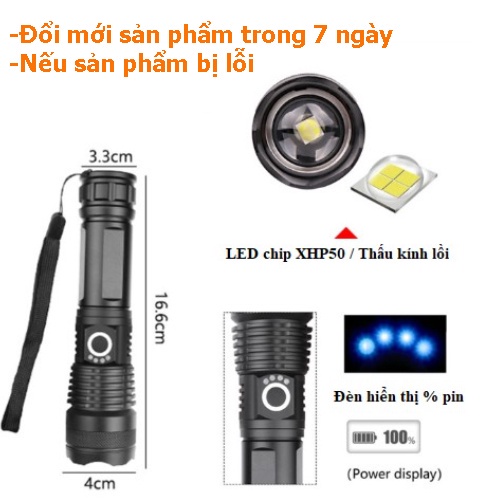Đèn Pin Siêu Sáng Dùng Chip Led XHP50 Dùng Pin 26650 Dung Lượng Cao, Có Led Báo Dung Lượng Đèn Cầm Tay Cao Cấp