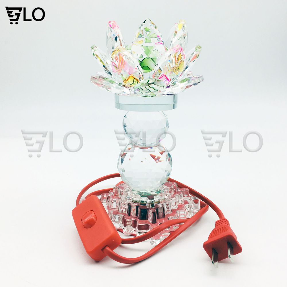 Cặp Đèn Hoa Sen Pha Lê Nguyên Khối Cao Cấp 17cm Tự Chuyển 7 Màu Cực Đẹp