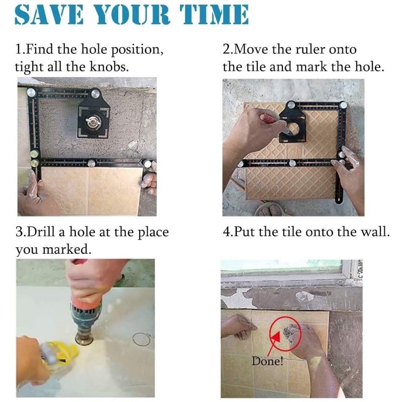 Thước Đo Góc Gập 6 Đoạn Có Lỗ Định Vị Cắt Gạch, Điều Chỉnh Đa Góc Dùng Đo Chính Xác Lỗ Khoan, Lót Gạch