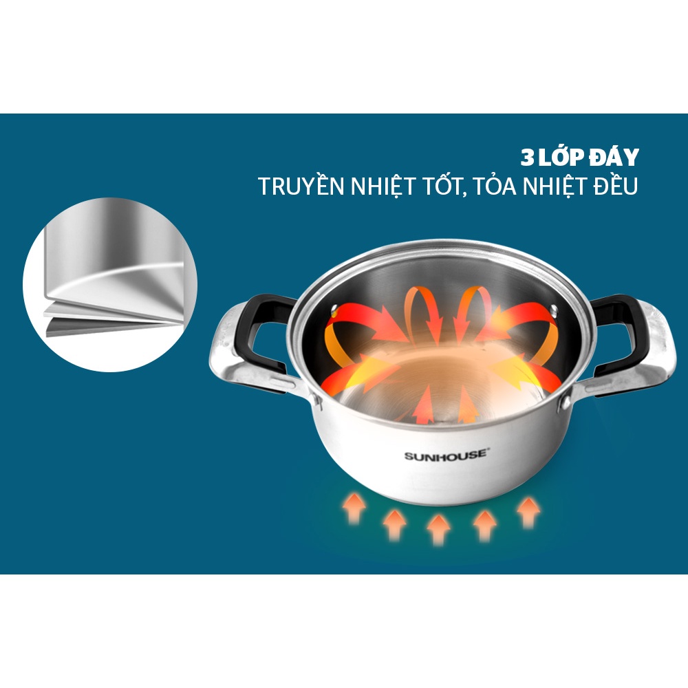 Bộ Nồi Inox 3 Đáy Sunhouse SH333