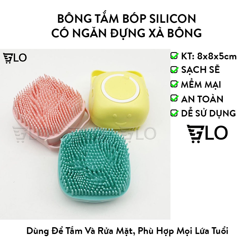 Bông Tắm Bóp Silicon Có Ngăn Đựng Xà Bông Hình Vuông