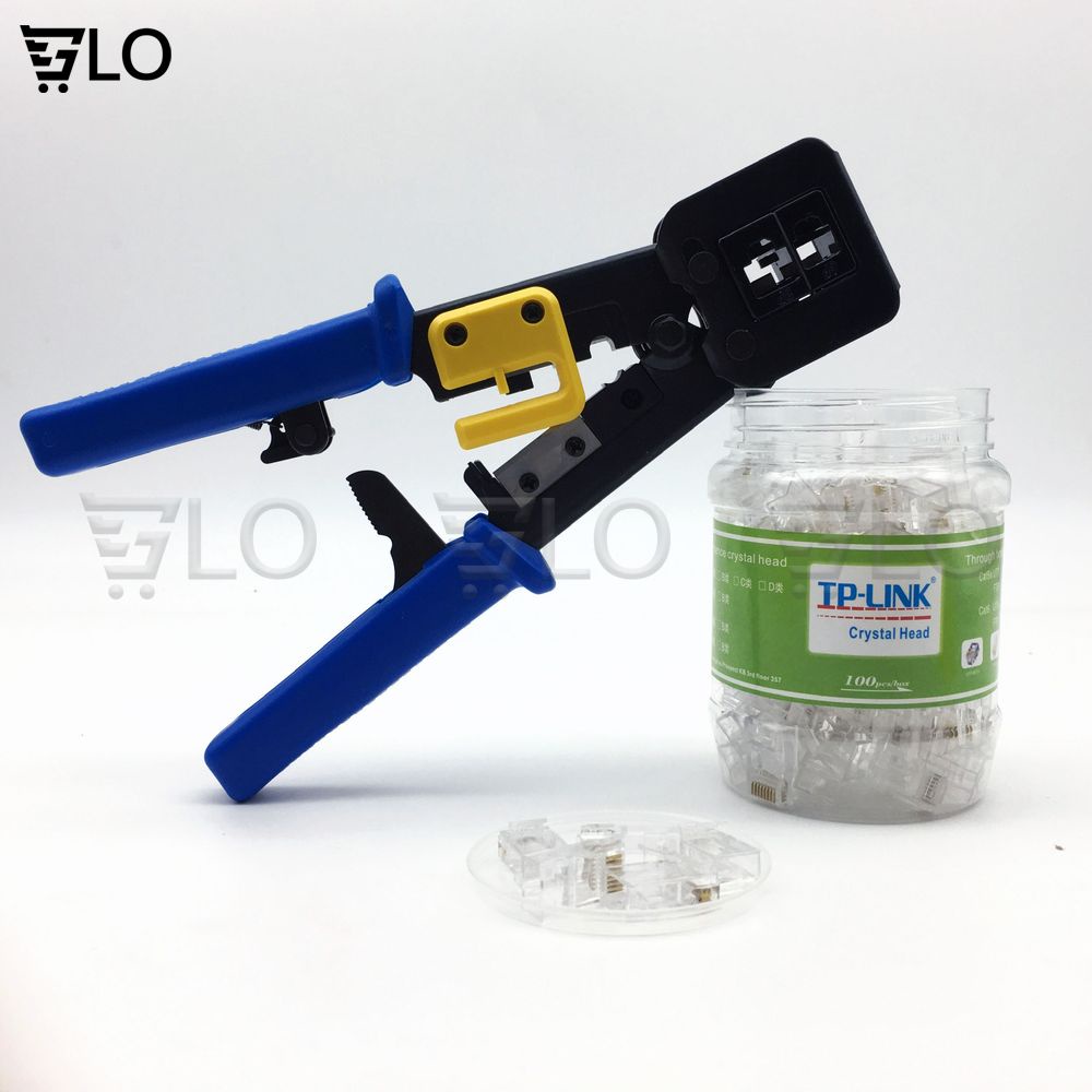 Kềm Bấm Mạng Xuyên Thấu, Combo 100 Đầu Hạt Mạng RJ45 TP-Link CAT6E/5E/5 Xuyên Thấu