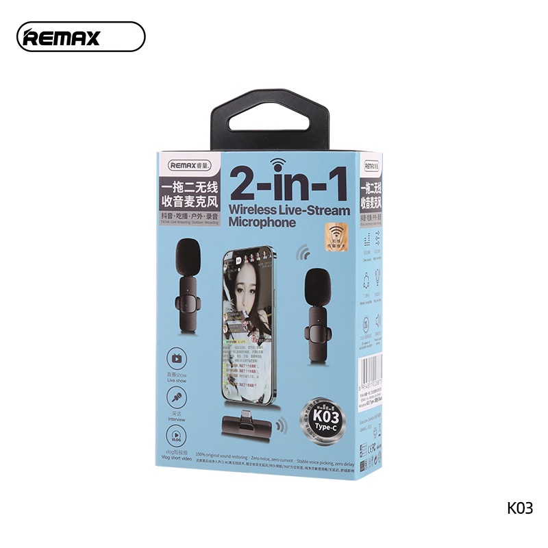 Micro Không Dây Cài Áo Hỗ Trợ Livestream Cho Thiết Bị Cổng Usb Type C Remax K02/K03