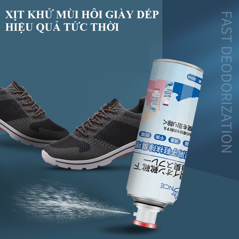 Bình Xịt Khử Mùi Giày 260ml Công Nghệ Bạc AG+, Chống Hôi Chân, Ngăn Mồ Hôi, Diệt Khuẩn, Hiệu Quả Đến 24h