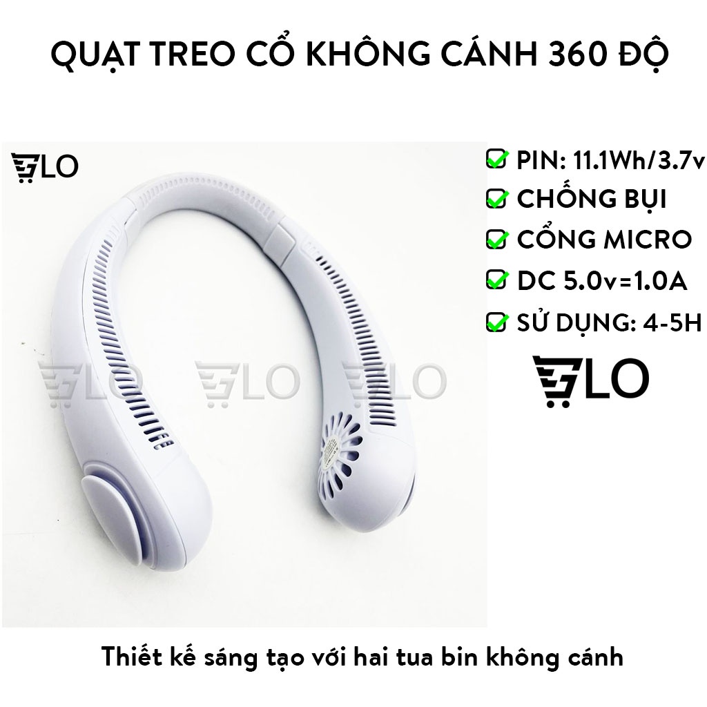 Quạt Đeo Cổ Mini, Quạt Treo Cổ Không Cánh Chính Hãng, Hiện Đại, Biên Độ Thổi 360 Độ