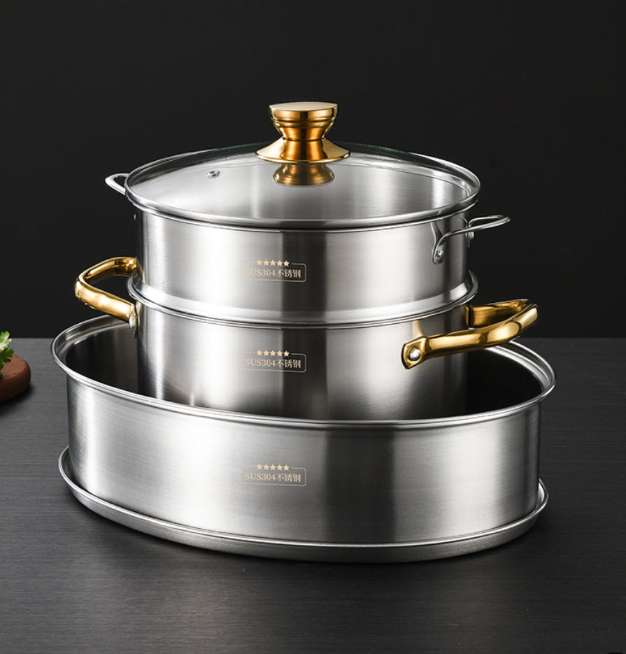 Nồi hấp cá inox 304 đa năng BXH14 nồi soup 24cm kèm 2 ngăn hấp