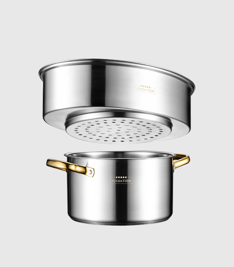 Nồi hấp cá inox 304 đa năng BXH14 nồi soup 24cm kèm 2 ngăn hấp