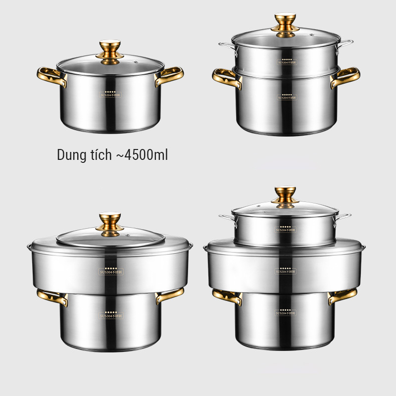 Nồi hấp cá inox 304 đa năng BXH14 nồi soup 24cm kèm 2 ngăn hấp