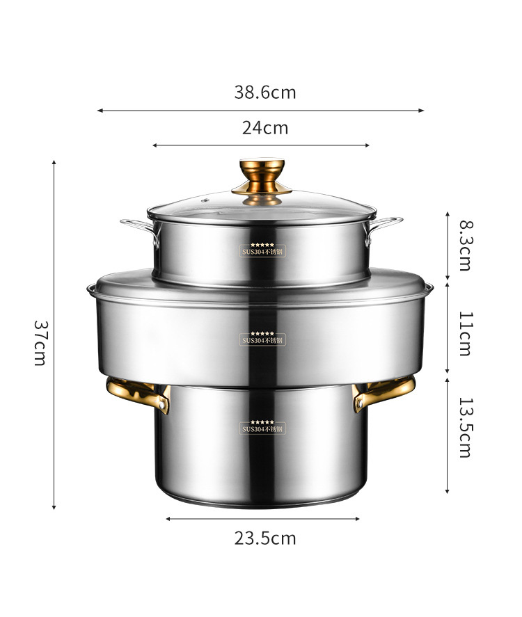 Nồi hấp cá inox 304 đa năng BXH14 nồi soup 24cm kèm 2 ngăn hấp