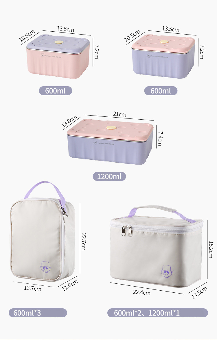 Hộp đựng cơm văn phòng inox 304 BXH15 mẫu 3 ngăn có túi giữ nhiệt