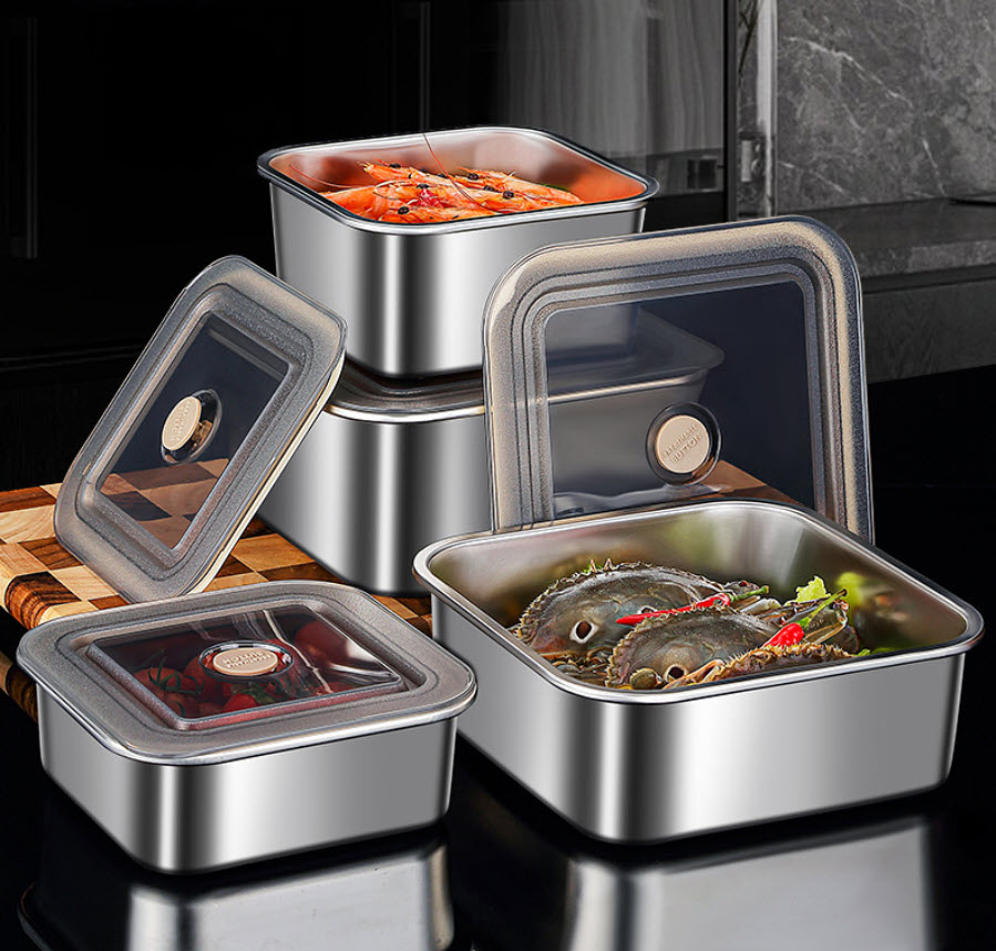 Hộp đựng thực phẩm inox 304 mẫu vuông BXH16 nắp PP chống tràn