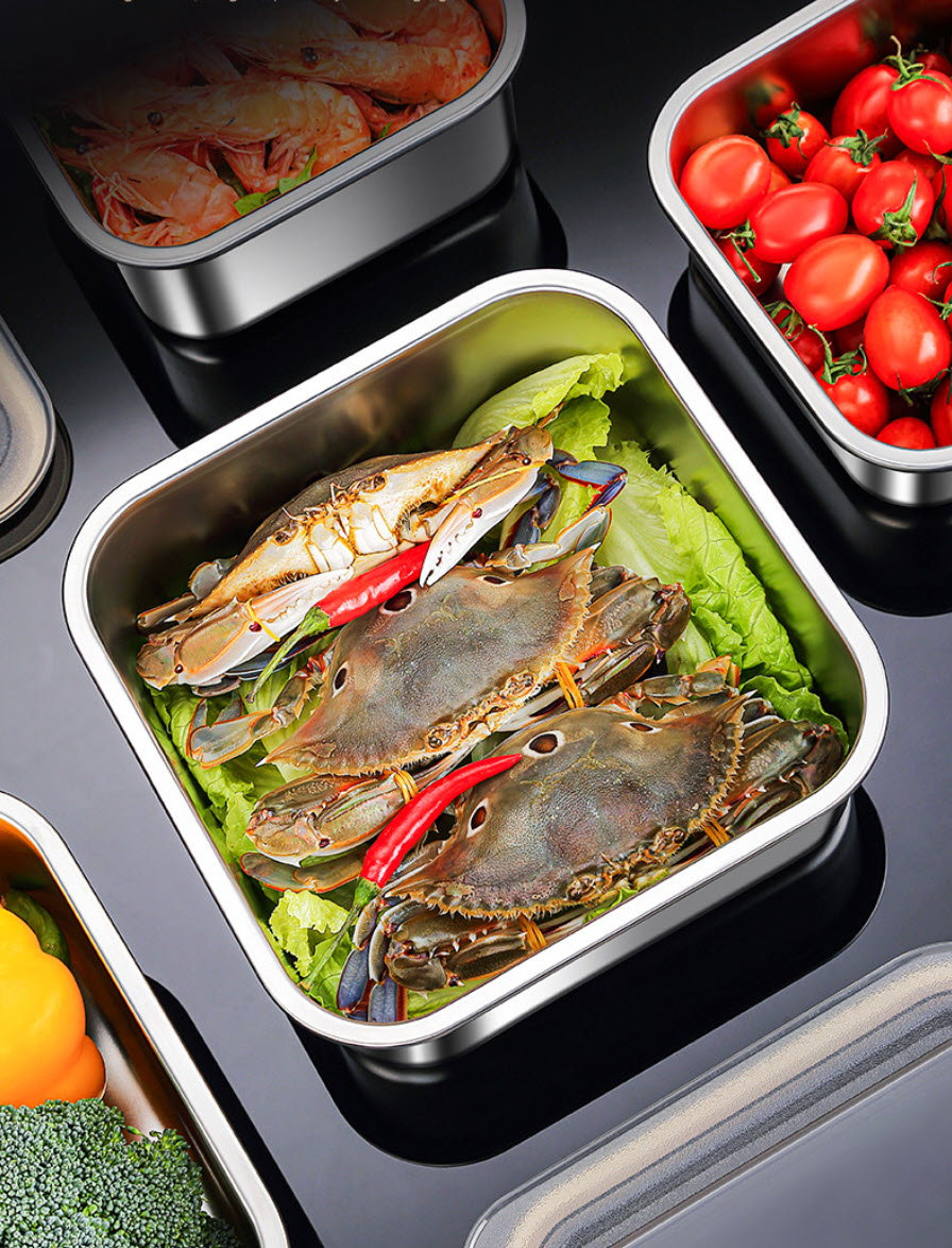 Hộp đựng thực phẩm inox 304 mẫu vuông BXH16 nắp PP chống tràn