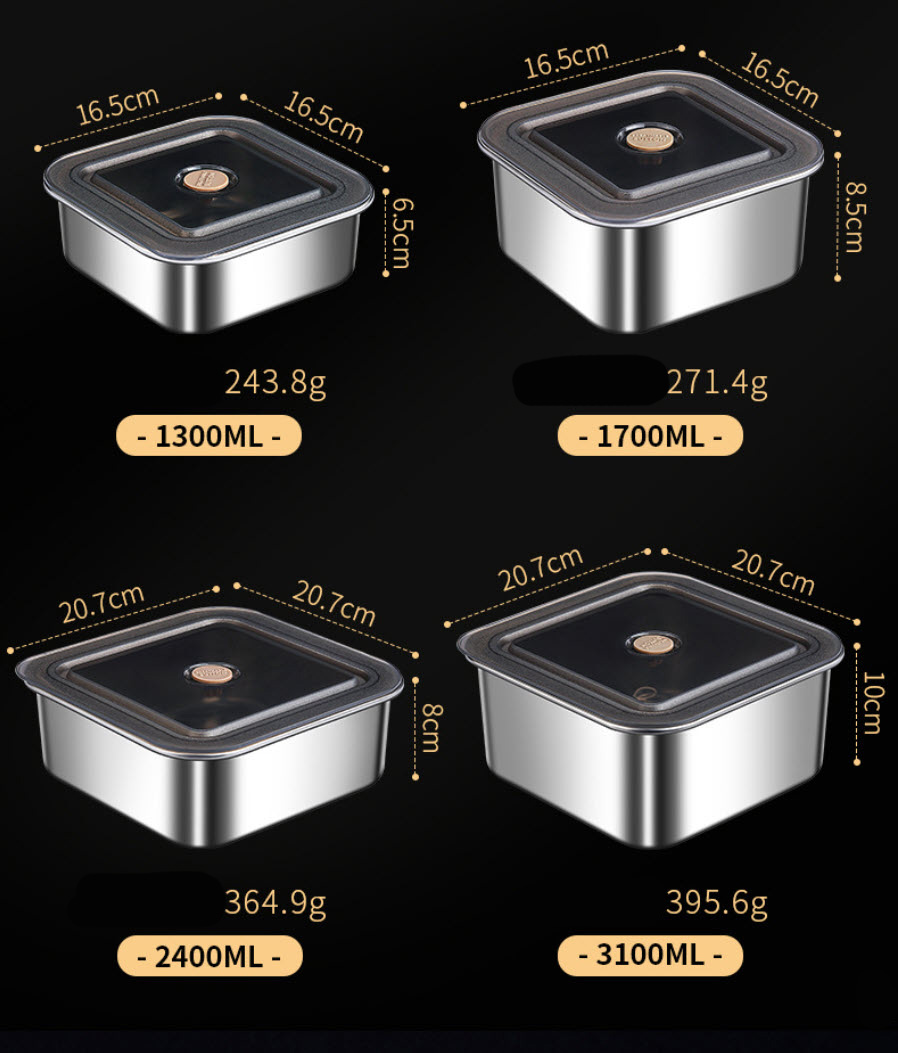 Hộp đựng thực phẩm inox 304 mẫu vuông BXH16 nắp PP chống tràn