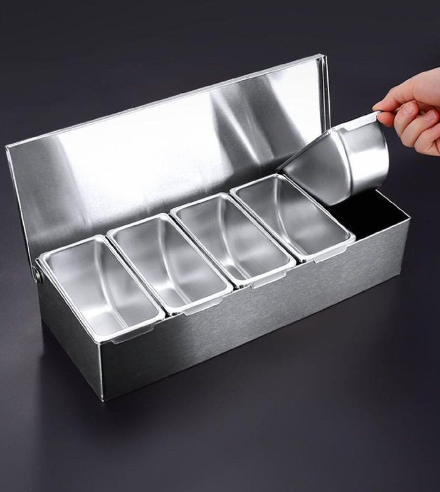 Khay đựng gia vị nhiều ngăn có nắp đậy bảo quản inox 304 BXH17