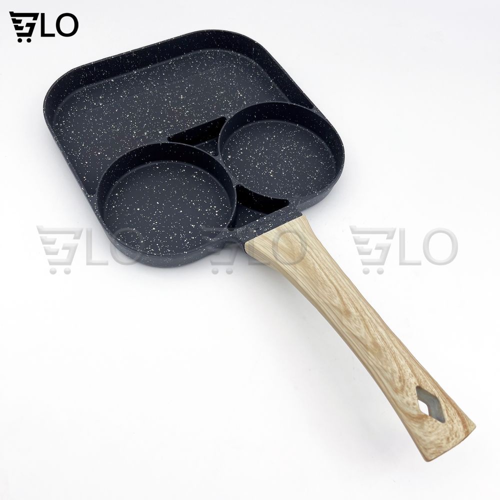 Chảo Đá Chiên Trứng 3 Ngăn Tiện Lợi Dùng Được Cho Bếp Ga, Hồng Ngoại