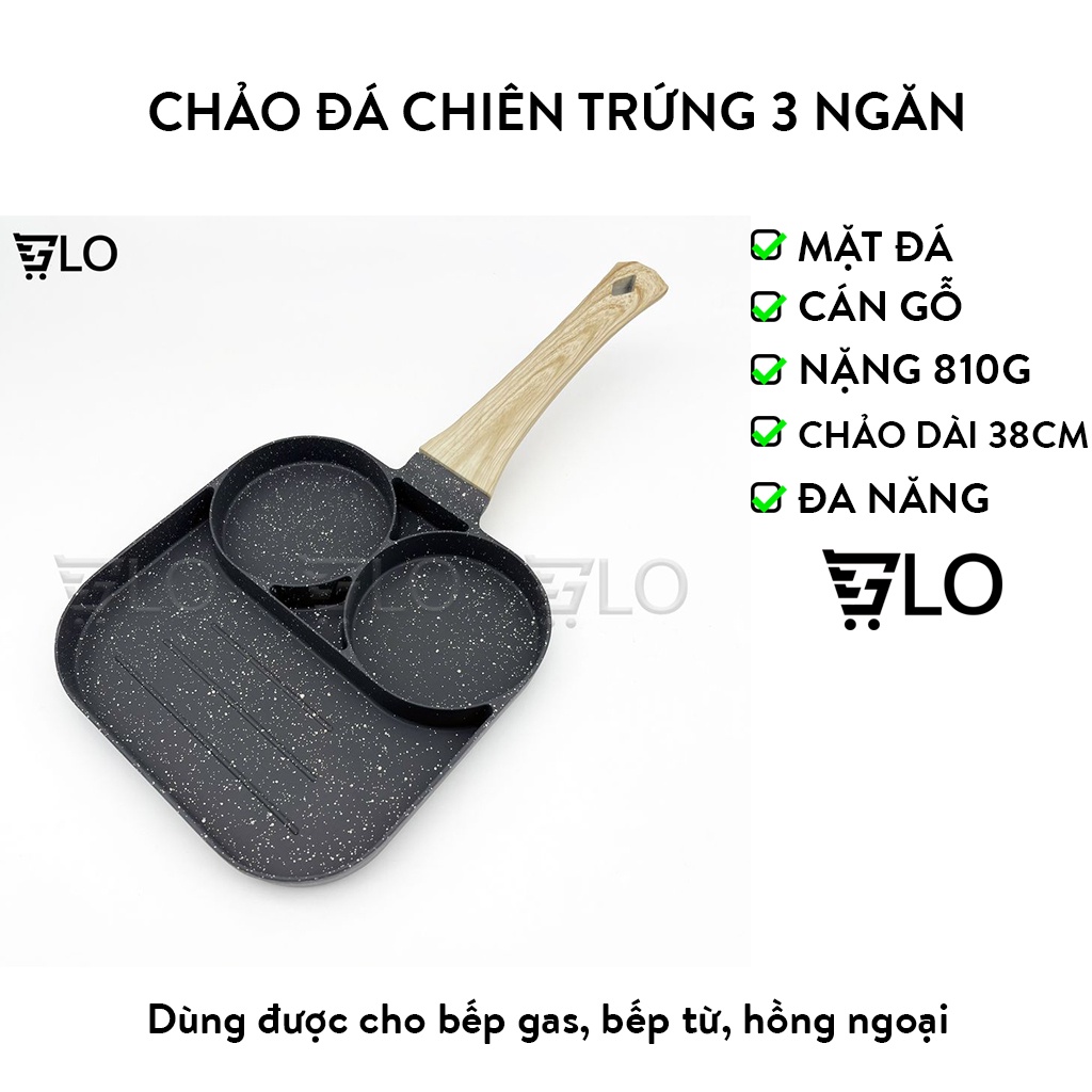 Chảo Đá Chiên Trứng 3 Ngăn Tiện Lợi Dùng Được Cho Bếp Ga, Hồng Ngoại